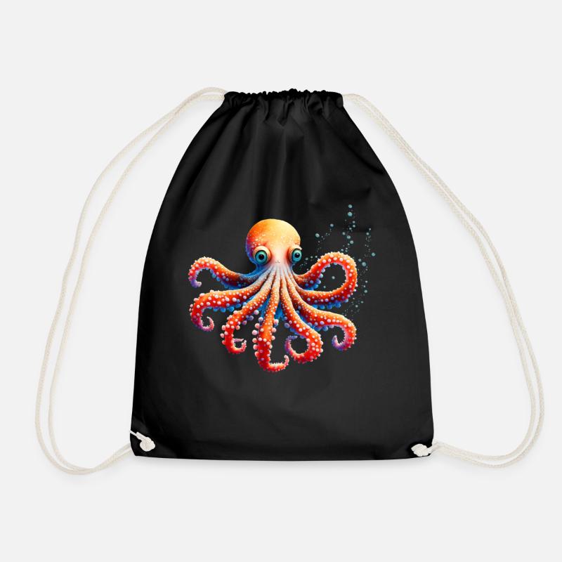 Underwater World Octopus Fish in Watercolor - Turnbeutel - Schwarz