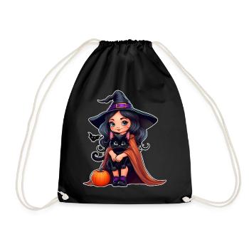 Sorcière mignonne avec chat noir et citrouille - Sac de sport léger - noir - Devant