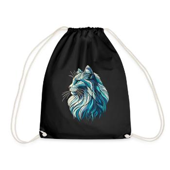 Blue cat head, geometric art, polygons - Drawstring Bag - black - Front
