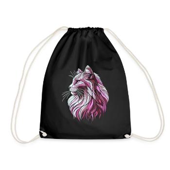Pink cat head geometric art polygons - Drawstring Bag - black - Front