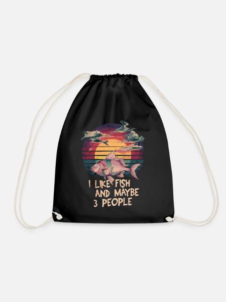 I like fish & maybe 3 people hermit - Drawstring Bag - black