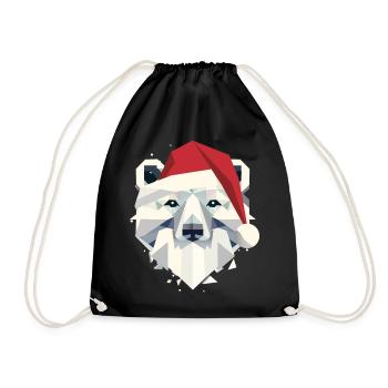 Ours polaire de Noël avec chapeau et barbe de Père Noël - Sac de sport léger - noir - Devant