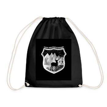 HAPPY NEW DEER IN NATURE! HAPPY NEW DEER! - Drawstring Bag - black - Front