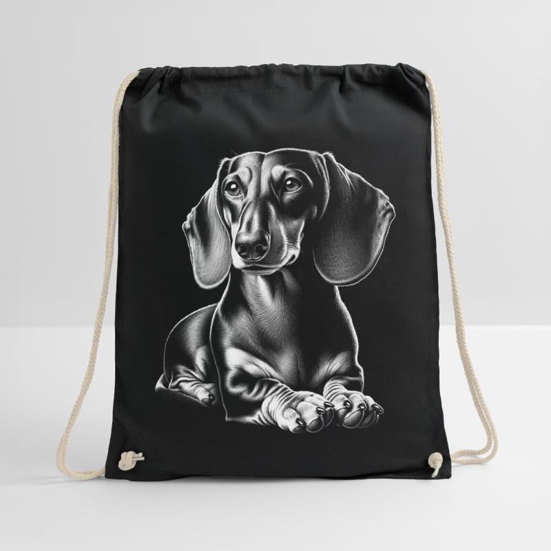 teckel mignon dans la pose couchée dans le style de dessin Sac de sport léger