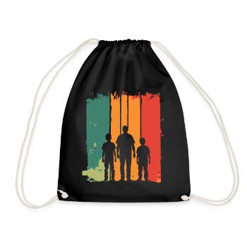 Father's Day father with two sons retro vintage - Drawstring Bag - black - Front
