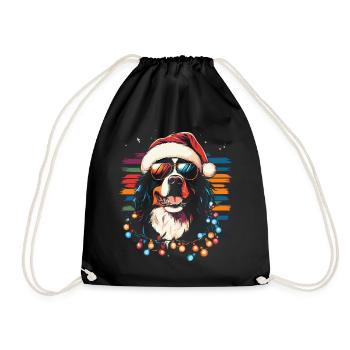 Bernese Mountain Dog with Christmas Hat Sunglasses - Drawstring Bag - black - Front