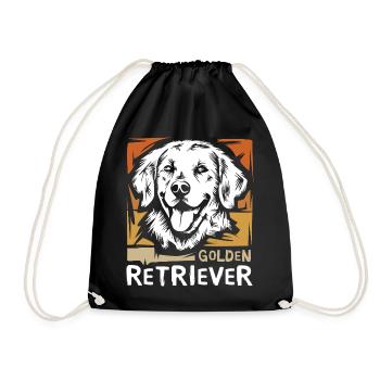 Golden retriever retro illustration for dog fans - Drawstring Bag - black - Front