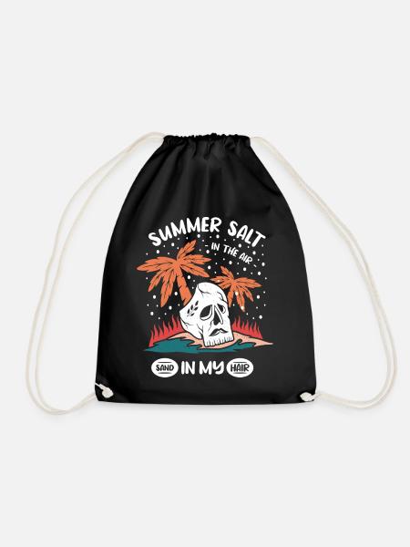 Summery skull design with palm trees - Drawstring Bag - black