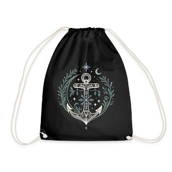 Maritime Christmas Anchor with Moon and Stars - Drawstring Bag - black - Front