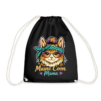 Maine Coon Mama Katzenmotiv mit Brille Aesthetic - Turnbeutel - Schwarz - Vorne