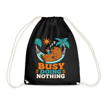 Busy Doing Nothing Capybara - Drawstring Bag - black - Front