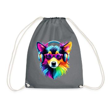 Collie Rainbow Dog Colorful Cool Cute - Drawstring Bag - grey - Front