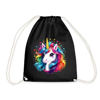 Einhorn Kinder Regenbogen Pony Pferd Mädchen - Turnbeutel - Schwarz - Vorne