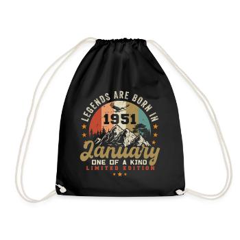 Januar Jahrgang 1951 - 73.Geburtstag Geschenk - Turnbeutel - Schwarz - Vorne