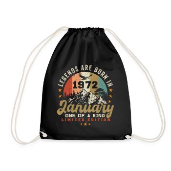 January Vintage 1972 - 52nd Birthday Gift - Drawstring Bag - black - Front