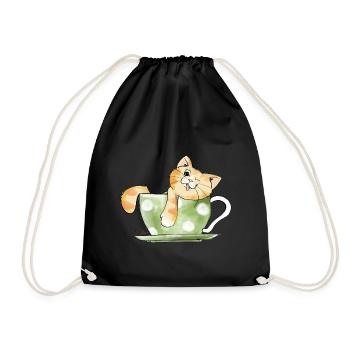 Katzenbecher - Turnbeutel - Schwarz - Vorne