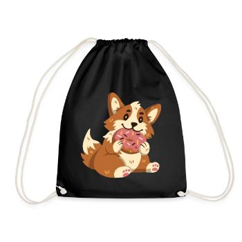 Corgi with donut - Drawstring Bag - black - Front
