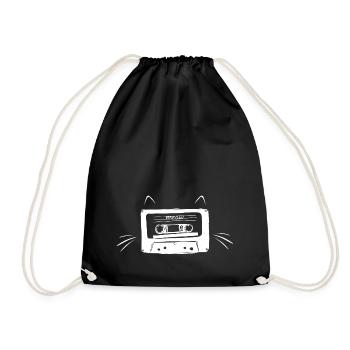 Cassette Cat Graphic - Drawstring Bag - black - Front