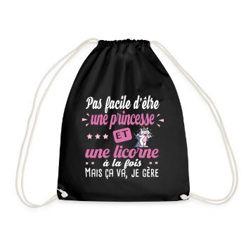 Princesse Licorne Cadeau Humour Girly Femme Fille - Sac de sport léger - noir - Devant