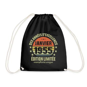 Anniversaire Millésime Fabriqué en Janvier 1955 - Sac de sport léger - noir - Devant