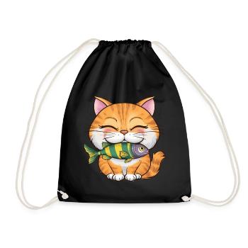 Niedliche Katze mit Fisch für Katzenbesitzer - Turnbeutel - Schwarz - Vorne