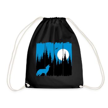 Wolf vor Mond/Sonne Waldbewohner Waldtier Geschenk - Turnbeutel - Schwarz - Vorne