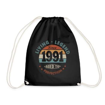legend since 1991 funny gift birthday 31 years - Drawstring Bag - black - Front