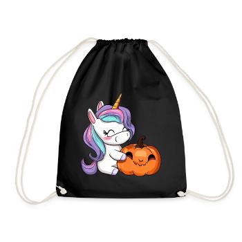 Kawaii Unicorn & Halloween Pumpkin - Drawstring Bag - black - Front