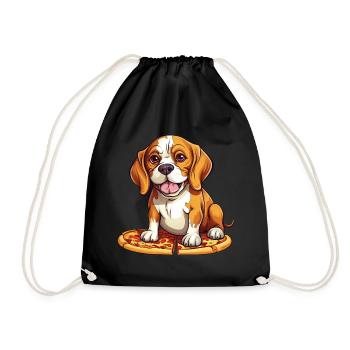 Beagle Lovers: Salami Pizza & Dog Owner Desi - Drawstring Bag - black - Front