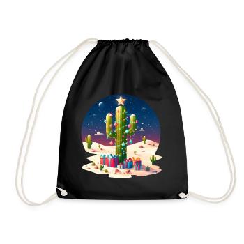 Desert Christmas - cactus, Christmas tree and - Drawstring Bag - black - Front