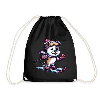 Winterfreude mit Staffordshire Terrier - Skifahren - Turnbeutel - Schwarz - Vorne