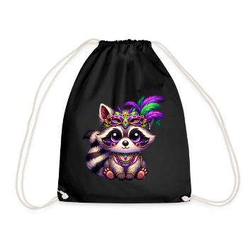 Mardi Gras Bear Raccoon Hand Bear Cute Comic - Drawstring Bag - black - Front