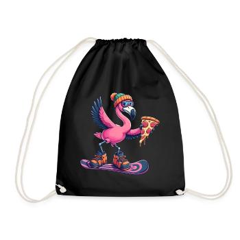 Flamingo Snowboard Pizza Winter - Turnbeutel - Schwarz - Vorne