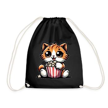 Kino Katze, Süßer Kater mit Popcorn - Turnbeutel - Schwarz - Vorne