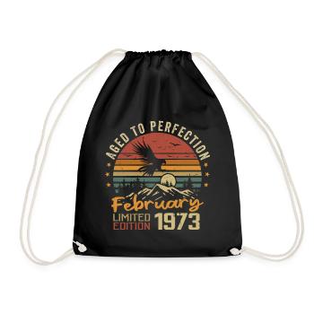 Born in February 1973 Birthday 1973 February - Drawstring Bag - black - Front