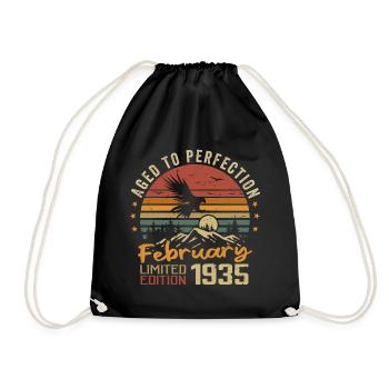 Born in February 1935 Birthday 1935 February - Drawstring Bag - black - Front