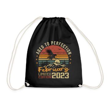 Born in February 2023 Birthday 2023 February - Drawstring Bag - black - Front