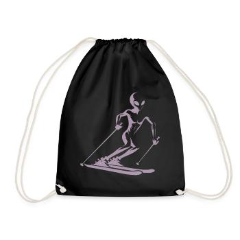 Alien skier silhouette for minimalist - Drawstring Bag - black - Front