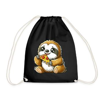 Cute Sloth Enjoys Pizza Cartoon - Drawstring Bag - black - Front