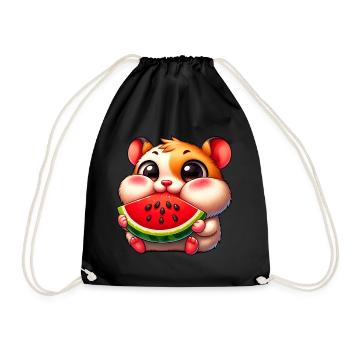 Cute Cartoon Hamster Melon - Drawstring Bag - black - Front