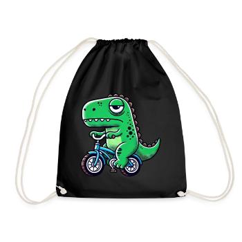 Funny dino T-Rex on bike Bizarre and - Drawstring Bag - black - Front