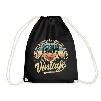 October 1987 Birthday 1987 Born October 1987 - Drawstring Bag - black - Front