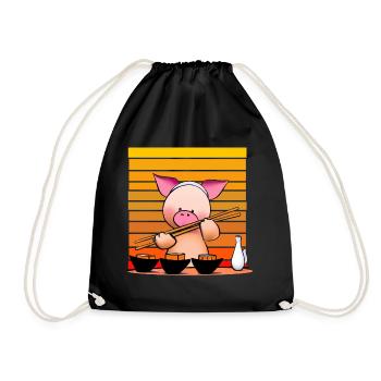 Pork tries sushi with chopsticks - Drawstring Bag - black - Front