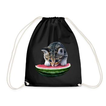 Chat et pastèque - Sac de sport léger - noir - Devant