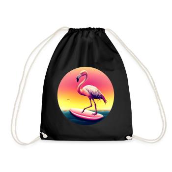 Surfing flamingo in sunset - Drawstring Bag - black - Front