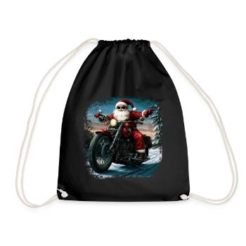 Motorcyclist Santa Claus - Drawstring Bag - black - Front