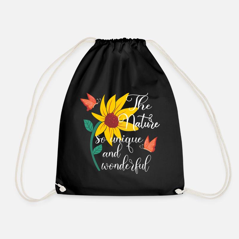 Nature Lover Gift Flower Butterfly - Drawstring Bag - black