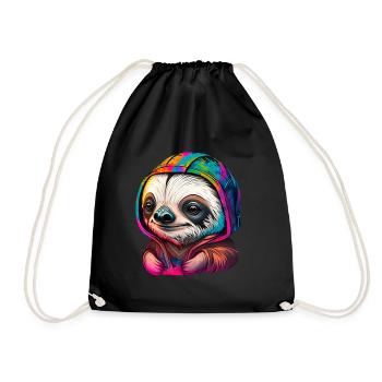 Baby Sloth Face Graffiti - Drawstring Bag - black - Front