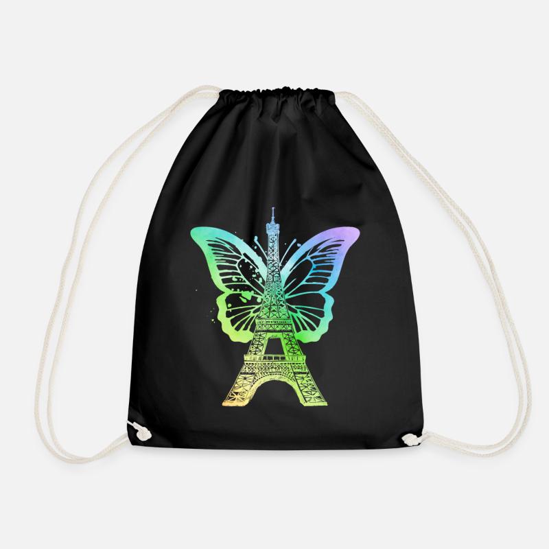 Paris France City Skyline Eiffel Tower Art - Drawstring Bag - black