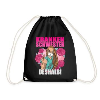 Krankenschwester deshalb Mittelfinger Rosa Blumen - Turnbeutel - Schwarz - Vorne